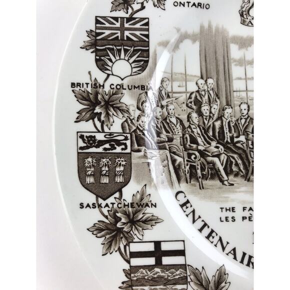 Wood & Sons Ironstone Fathers Confederation Canada Flow Brown Centennial Plate - Picture 4 of 10